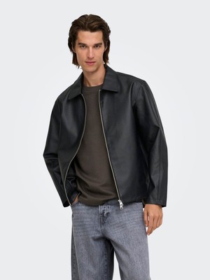 Only & Sons Onsrem Pu Jacket Otw Vd Siyah Erkek Deri Ceket 22038683