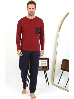 Pileli Store Erkek Uzun Kol Penye Bordo Pijama Takımı