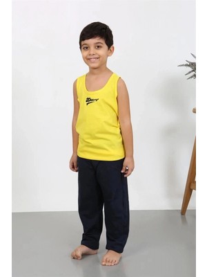 Pileli Store Erkek Çocuk Sıfır Kol Penye Pijama Takım Sarı