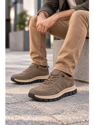 In Step Perra Erkek Kahve Deri Sneaker - Bej Kalın Tabanlı Günlük Spor Ayakkabı