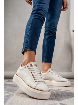 Labrona Kadın Yüksek Tabanlı Bağcıklı Ortopedik Taban Yürüyüş Ayakkabısı Sneakers