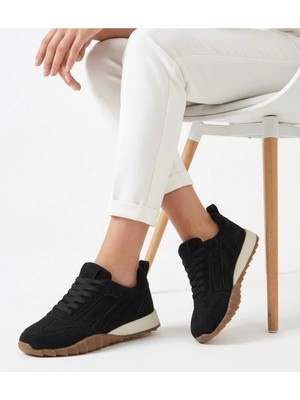 Labrona Kadın Bağcıklı Süet Deri Renkli Tabanlı Ortopedik Sneaker Yürüyüş Ayakkabısı