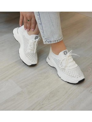 Labrona Kadın Yazlık Sneakers Yüksek Tabanlı Bağcıklı Yürüyüş Ayakkabısı