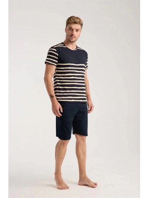 Pileli Store Erkek Lacivert Sıfır Yaka Kısa Kol Şortlu Pijama Takımı