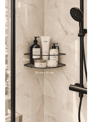 Edora Home Siyah Metal Banyo Köşe Rafı Duş Içi Şampuanlık Düzenleyici Organizer 21X21 Cm, Yapışkan Hediyeli