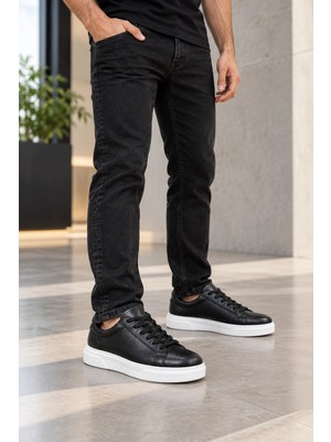 In Step Tuna Hakiki Deri Siyah- Beyaz Taban Günlük Unisex Günlük Ayakkabı