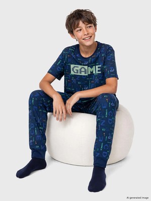 Lc Waikiki Yeni Sezon Lacivert Baskılı Erkek Çocuk Pijama Takım