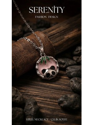Serenity Panda Peluş Ayıcık Figür Çelik Kolye