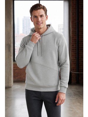 Veleno Erkek Taş 3 Iplik Şardonlu Yandan Cepli Kapüşonlu Sweatshirt Puf Yumuşak Kumaş