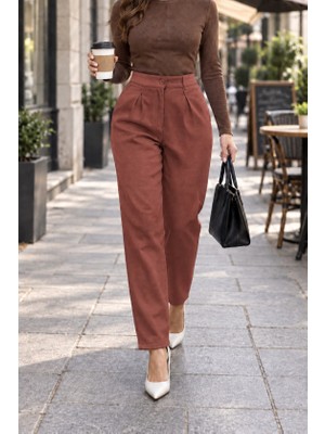Gökyüzü Moda Yüksel Bel Pileli Paçalı Şık Pantolon