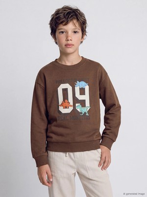 Lc Waikiki Yeni Sezon Kahverengi Baskılı Erkek Çocuk Sweatshirt