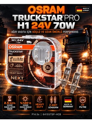 Osram H1 Truckstar Pro 24V 70W 2’li Set – +%120 Güçlü Işık, 2.5x Uzun Ömür, Heavy Duty