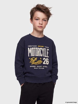 Lc Waikiki Yeni Sezon Lacivert Baskılı Erkek Çocuk Sweatshirt