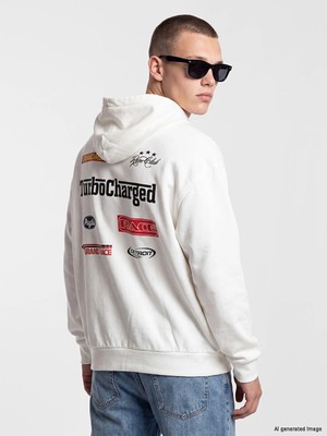 Lc Waikiki Yeni Sezon Beyaz Baskılı Erkek Kalın Hoodie
