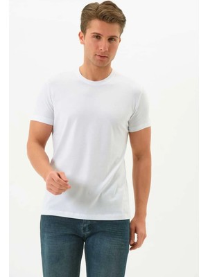 Gosh Erkek Beyaz Renk %100 Pamuk Bisiklet Yaka Standart Fit Normal Kesim T-Shirt