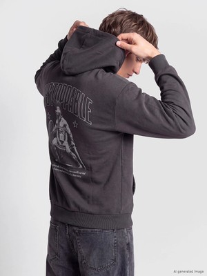 Lc Waikiki Yeni Sezon Antrasit Baskılı Erkek Hoodie