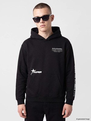 Lc Waikiki Yeni Sezon Siyah Baskılı Erkek Kalın Hoodie