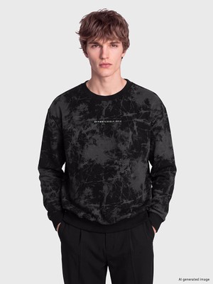 Lc Waikiki Yeni Sezon Siyah Baskılı Erkek Kalın Sweatshirt