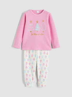 Lc Waikiki Yeni Sezon Pembe Yılbaşı Temalı Kız Çocuk Polar Pijama Takımı