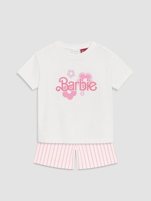 Lc Waikiki Yeni Sezon Ekru Barbie Baskılı Kız Bebek Şortlu Pijama Takımı