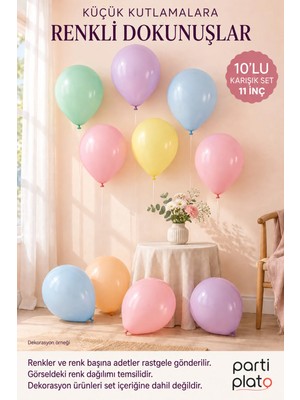 Marlon Balon Makaron Karışık Renk 11 Inç 10 Adet Doğum Günü Baby Shower Parti Süsleme Balonu