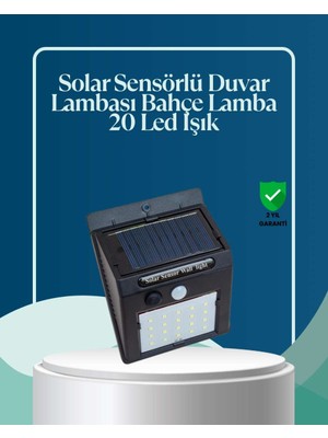 Birsence Sensörlü 20 LED Solar Duvar Lambası 3 Metre Algılama Mesafesi