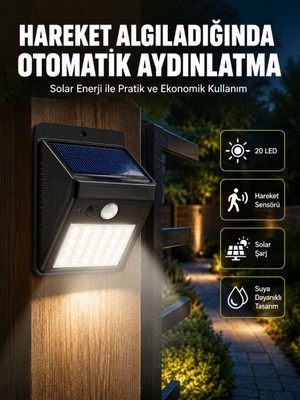 Birsence Hareket Algılamalı Solar LED Güvenlik Lambası Yeni Nesil