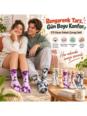 Çorap Giyim Unisex Batik Desenli Çorap 10'lu Set Renkli Pamuklu Uzun Soket Dikişsiz Nefes Alan Günlük Spor Çorabı