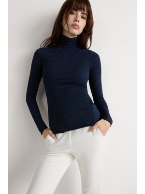 Intimissimi Turtleneck Cashmere And Lamé Blend Light Modal Sweater