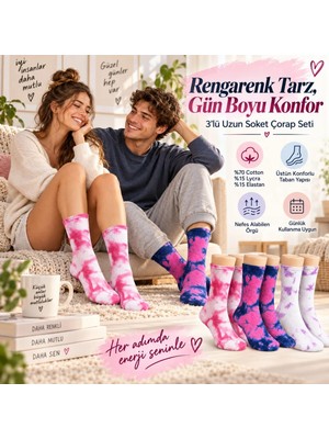 Çorap Giyim Unisex Batik Desenli Çorap 6'lı Set Pamuklu Renkli Uzun Soket Dikişsiz Nefes Alan Günlük Spor Çorabı