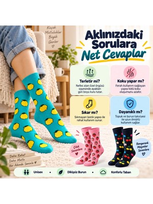 Çorap Giyim Kadın ve Erkek Çorap Meyve Desenli Renkli 3'lü Set Uzun Soket Günlük Rahat Çorap Seti