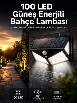 Birsence Solar Sensörlü Duvar Lambası Bahçe Lambası Parlak Beyaz Işık Suya Dayanıklı