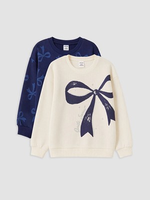 Lc Waikiki Yeni Sezon Ekru Baskılı Kız Çocuk Kalın Sweatshirt