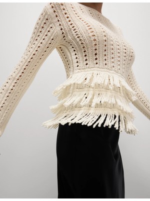 Marks & Spencer Cotton Blend Textured Tassel Sweater