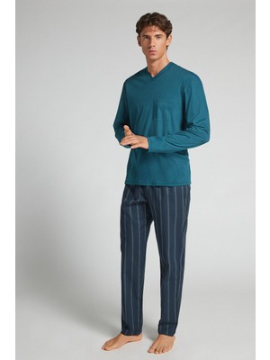 Intimissimi Canvas And Mercerized Cotton V-Neck Long Pajamas Filo Premium