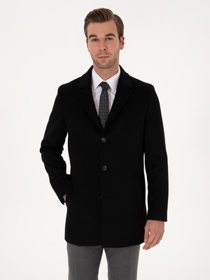 Cacharel Black Ex Slim Fit Wool Blend Overcoat