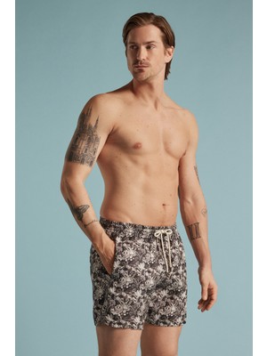 Intimissimi Brown Floral Print %100 Linen Swim Shorts