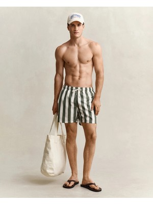 Gant Men's Green Striped Logo Swim Shorts
