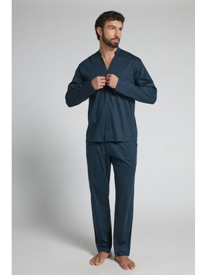 Intimissimi Button-Front Mercerized Cotton Long Pajamas Filo Premium