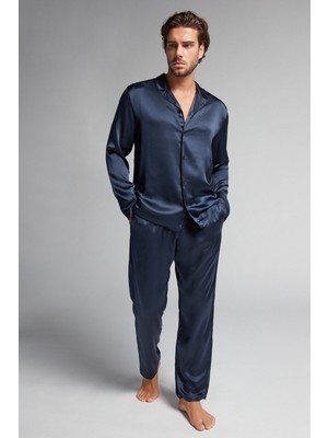 Intimissimi Piping Detail Long Sleeve Silk Pajama Set