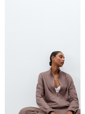 Intimissimi Sporty & Chic Long Sleeve Zip-Up Modal And Cotton Blouse