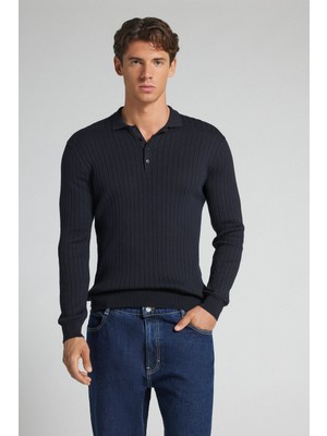 Intimissimi Ribbed Long Sleeve Polo T-Shirt