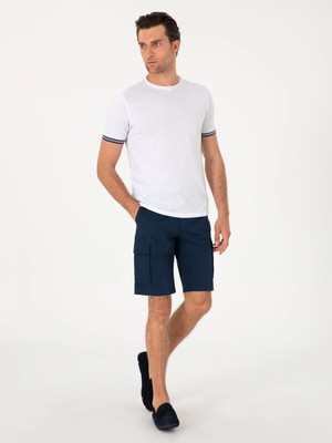 Cacharel Navy Comfort Fit %100 Cotton Bermuda Shorts