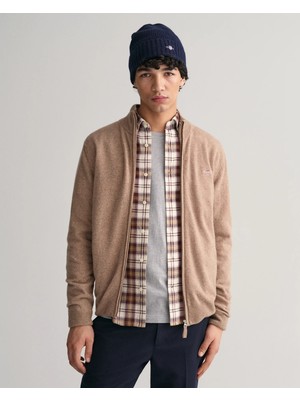 Gant Men's Beige Regular Fit Zip-Up Wool Cardigan