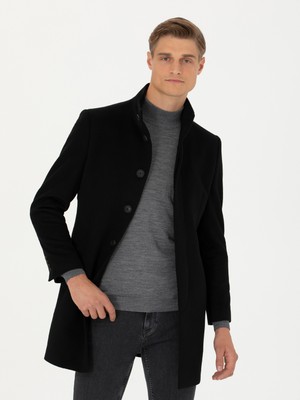 Cacharel Black Wool Blend Slim Fit Overcoat