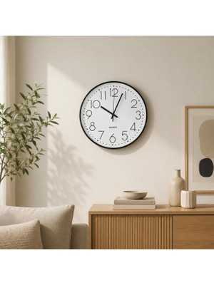 Tr Armasse Modern Minimalist Beyaz Duvar Saati – Siyah Çerçeveli Şık Mutfak ve Salon Saati