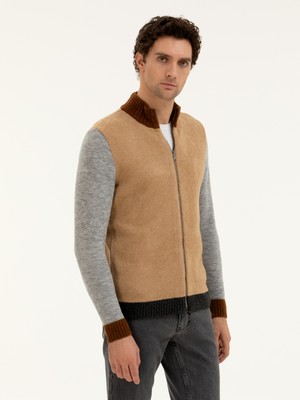 Cacharel Camel Regular Fit Full-Zip Knit Cardigan