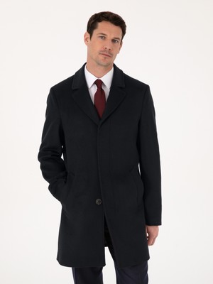 Cacharel Navy Slim Fit Wool Cashmere Blend Overcoat