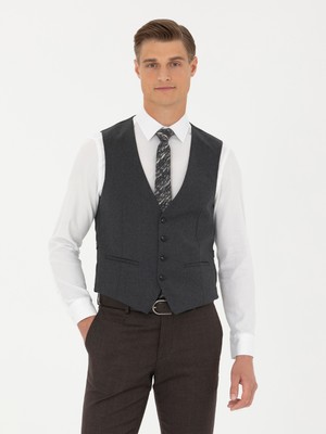 Cacharel Anthracite Slim Fit Wool Blend Classic Vest
