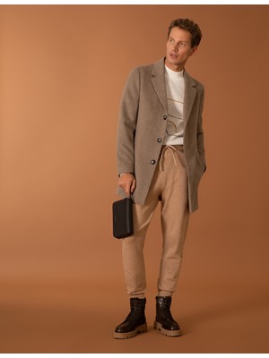 Cacharel Taupe Wool Blend Ex.slim Fit Overcoat